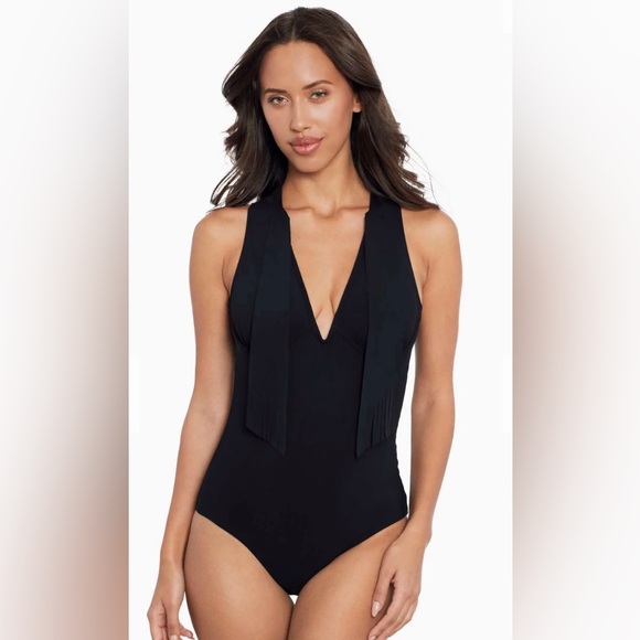 NWT Amoressa Swimwear Banda Bandolier Black One Piece Swimsuit